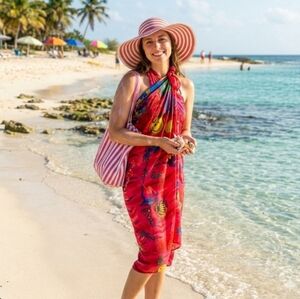 NEW Lot Bathing Suit Coverup, Large Canvas Beach Bag, Wide Brim Floppy Beach Hat